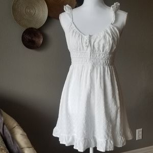 Blue Blush - White ruffled embroidered dress